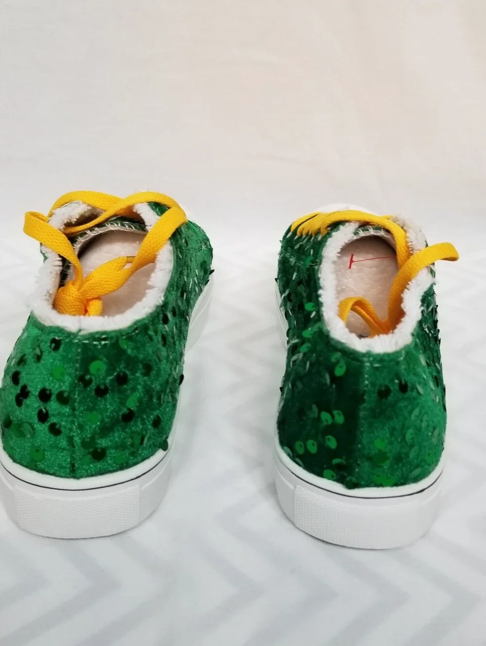 GB Packer Themed Womans Glitter Sequins Lace Up Canvas Low Top Platform Shoes 40